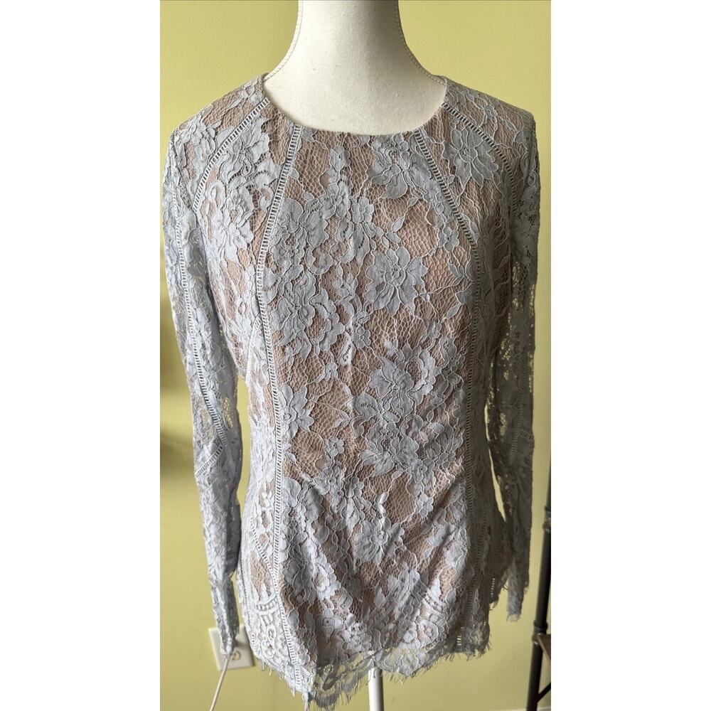Stylestalker Lace Long Sleeve Open Back Nude Lined Blue Size L romantic soft